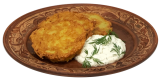 Potato pancakes with cheese, sour cream and herbs