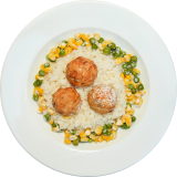 Chicken croquettes with rice and vegetables