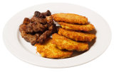 Potato pancakes with fried meat